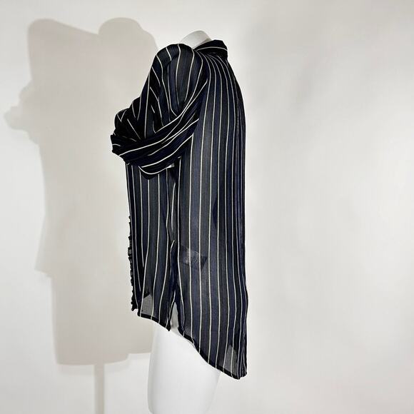 Cleobella Striped Button Down Ruffle Trim Office Shirt Blouse Top - Picture 3 of 8